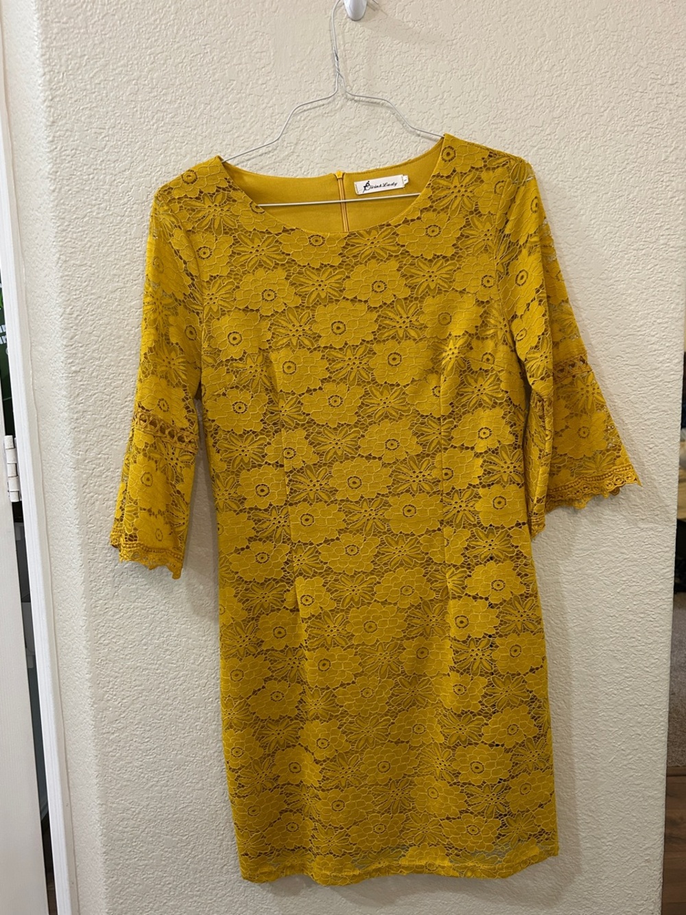 Lace Sheath Dress in Mustard Yellow